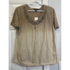 NWT Spense Knits Women Large Oyster Ombre Studded Embellished V-Neck Tee Shirt